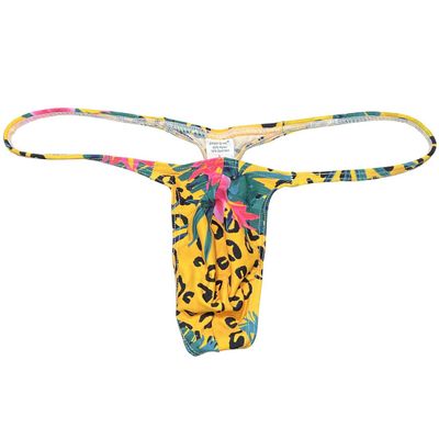 OROCOJUCO Men Posing Thong G-string Underwear Narrow Pouch T-back Minimal Coverage Tangas Bikini Swimwear Yellow Spot M