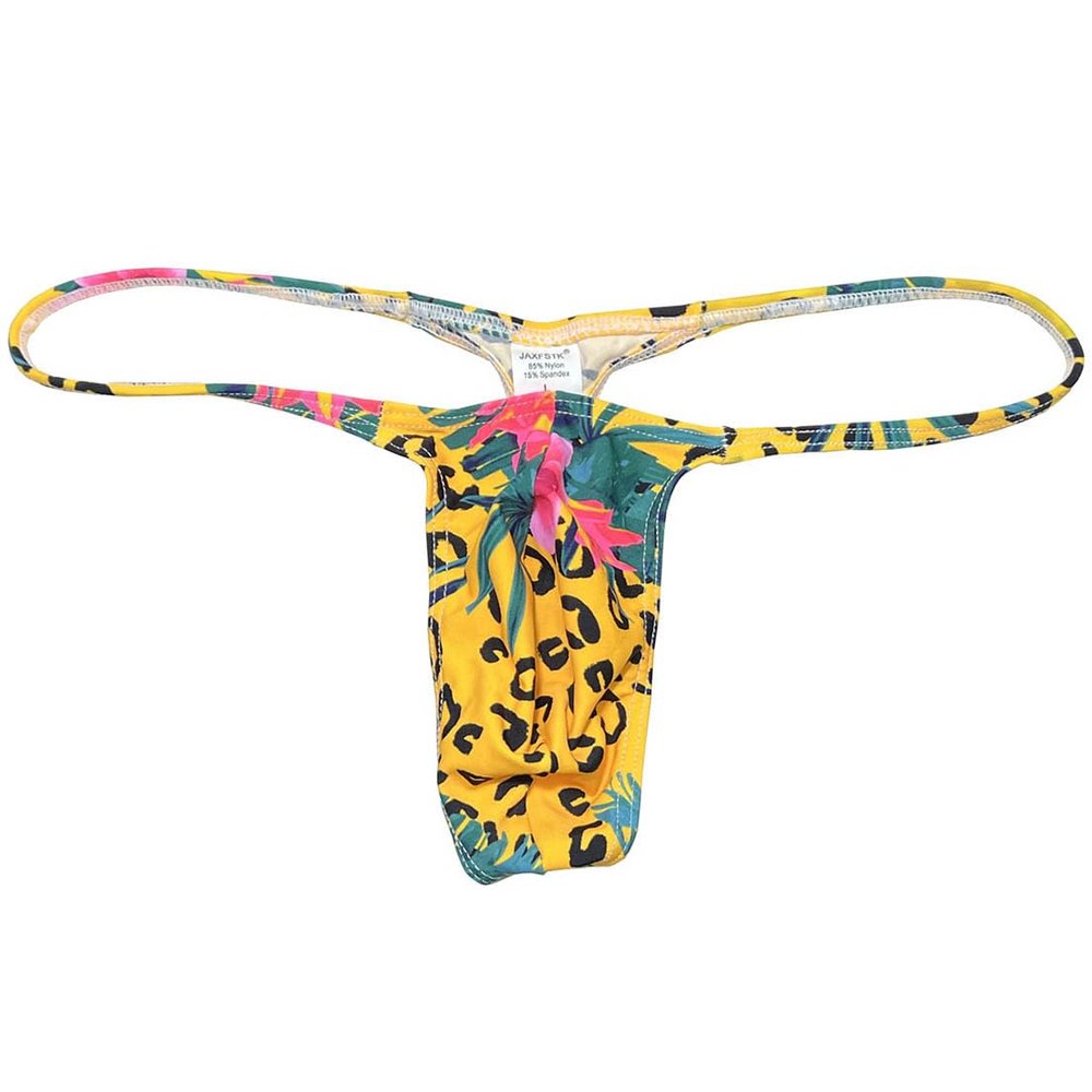 OROCOJUCO Men Posing Thong G-string Underwear Narrow Pouch T-back Minimal Coverage Tangas Bikini Swimwear Yellow Spot M