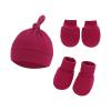 Baby Hats Mittens and Socks Set Unisex Cotton eanie Cap and Scratch Mitten Non-Slip Baby Ankle Socks (Wine, One Size)
