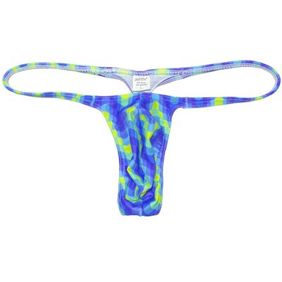 OROCOJUCO Men Posing Thong G-string Underwear Narrow Pouch T-back Minimal Coverage Tangas Bikini Swimwear Blue Mosaic M