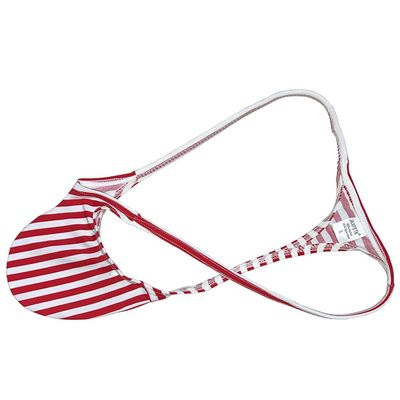 OROCOJUCO Men's Micro G-String Thong Tiny Contoured Pouch Underwear Male Posing Tangas Grape Smugglers Swim T-back Small Red Stripe M