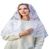 MariaVeils Catholic Mantilla Mass Veil - Triangle Cross Embroidery Church Lace Chapel Mass Head Covering Long Veil (White) view 1