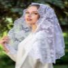 MariaVeils Catholic Mantilla Mass Veil - Triangle Cross Embroidery Church Lace Chapel Mass Head Covering Long Veil (White) view 4