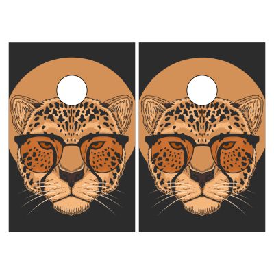 Cornhole Board Wraps Cheetah Eyeglasses Cornhole Skins for Boards,3ft x 2ft Skin Decal Vinyl Wrap for Cornhole Game Board Bag Toss (2xpcs.)