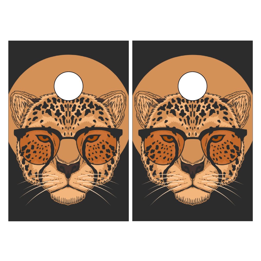 Cornhole Board Wraps Cheetah Eyeglasses Cornhole Skins for Boards,3ft x 2ft Skin Decal Vinyl Wrap for Cornhole Game Board Bag Toss (2xpcs.)