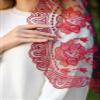 MariaVeils Catholic Mantilla Mass Veil - Triangle Cross Embroidery Church Lace Chapel Mass Head Covering Long Veil (Red/Black) view 4