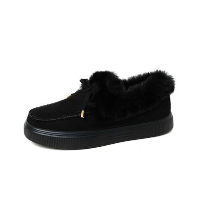 Ladies Winter Boots Fur Lined Womens Casual Slip-on Warm Loafers Shoes Faux Fur-Lined Comfortable Lightweight Winter Snow Ankle Boots Outdoor Walking Shoes