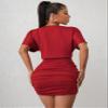 Women's Dresses Ruched Batwing Sleeve Dress Dress for Women Dress (Color : Burgundy, Size : Medium) view 2