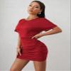Women's Dresses Ruched Batwing Sleeve Dress Dress for Women Dress (Color : Burgundy, Size : Medium) view 3
