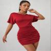 Women's Dresses Ruched Batwing Sleeve Dress Dress for Women Dress (Color : Burgundy, Size : Medium) view 4
