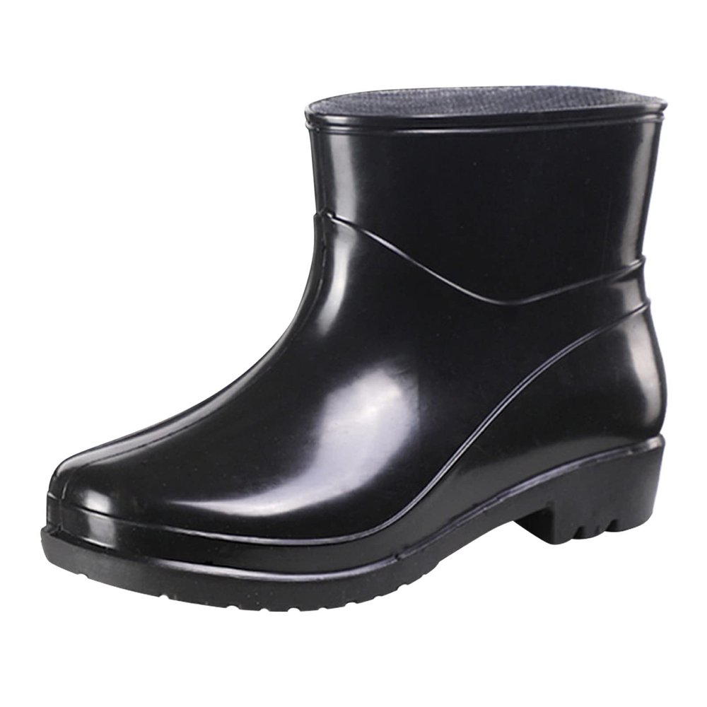Short Rain Boots For Womens Ankle Rainboot Slip On Garden Boot Rubber Shoes Womens Bog Style Boots (Black, 6)