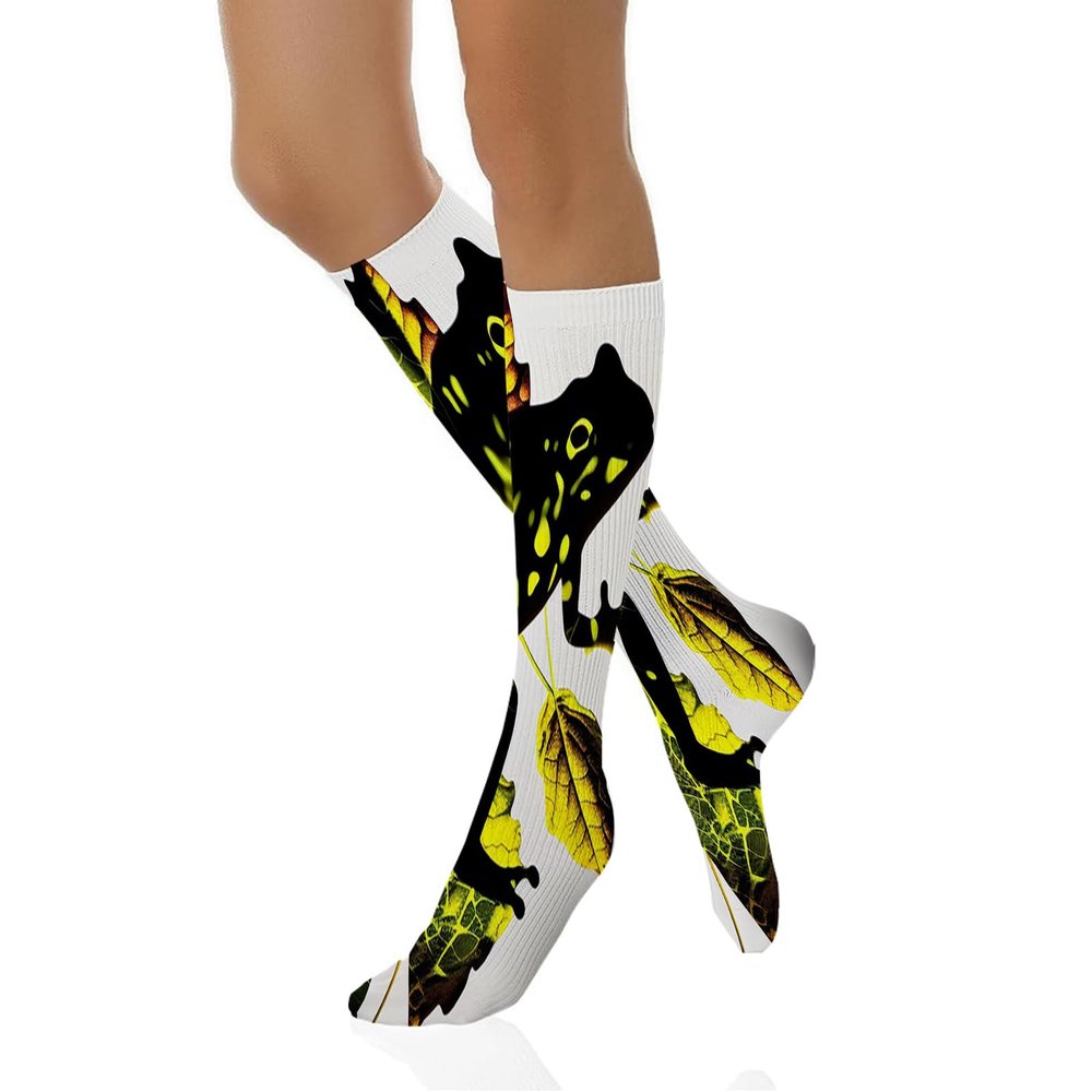 Cioroper Frogging and Leaves Frog Women Socks Knee High Women Socks Crew Soft Socks,Sports Socks Running Athletic Socks for Women men20inchGreen