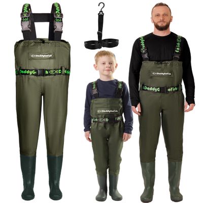 DaddyGoFish Chest Waders for Kids and Adults, Fishing and Hunting Waders with a Pocket and a Wader Hanger