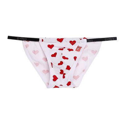 Pirlim Men's Thong Bikini Briefs Sexy Thin Pants Simple Style Plain Quick Dry Bikini Briefs 3D 3D Sexy High Fork Bikini - One Size(Red Heart)