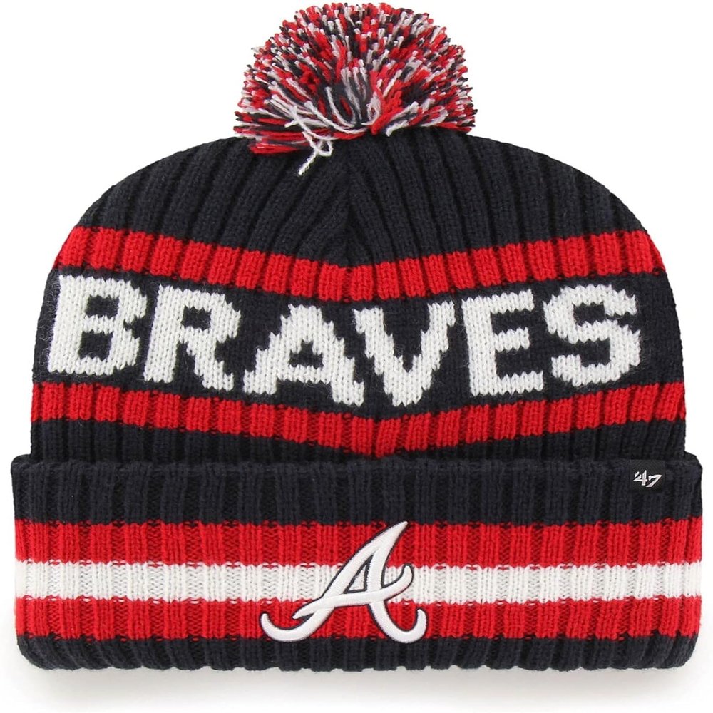 '47 MLB Unisex-Adult Primary Logo Bering Cuffed Knit Pom Beanie Hat One Size (Atlanta Braves)