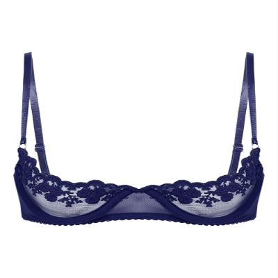 Alvivi Womens Sheer Floral Lace Underwired Bras Adjustable Strap Unlined Brassiere Underwear Navy Blue Small