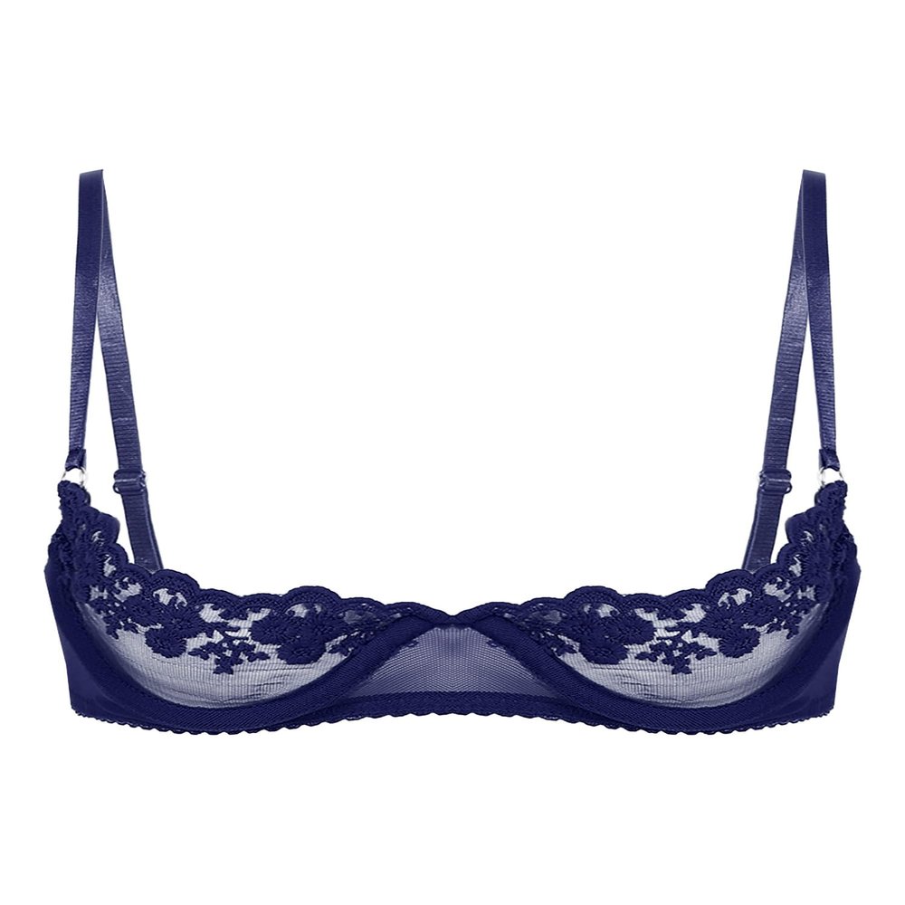 Alvivi Womens Sheer Floral Lace Underwired Bras Adjustable Strap Unlined Brassiere Underwear Navy Blue Small