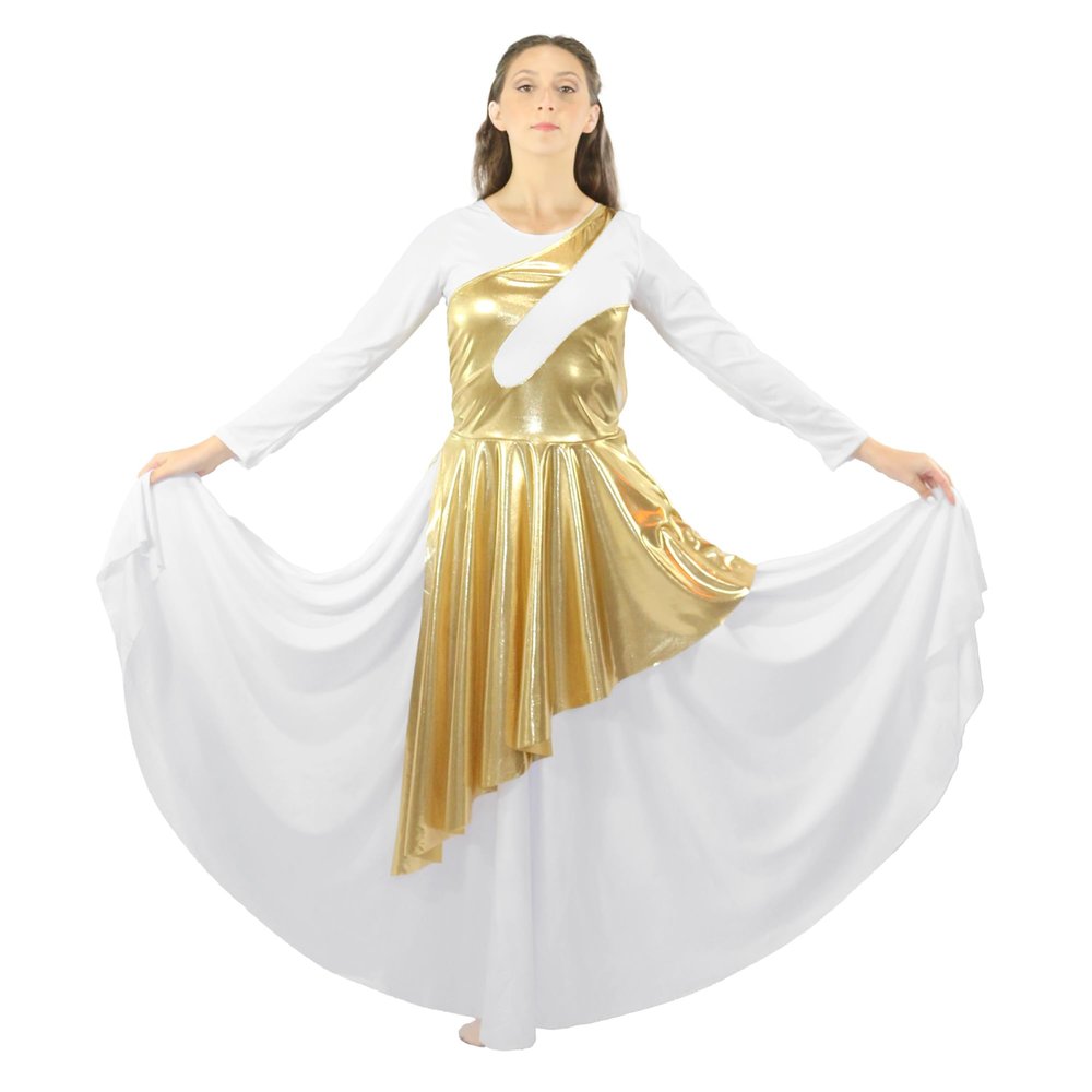Danzcue Womens Worship Asymmetrical Dance Sleeveless Tunic Praise Dance Overlaysfor Women (Dress Not Included), White Gold, XX-Large-3X-Large