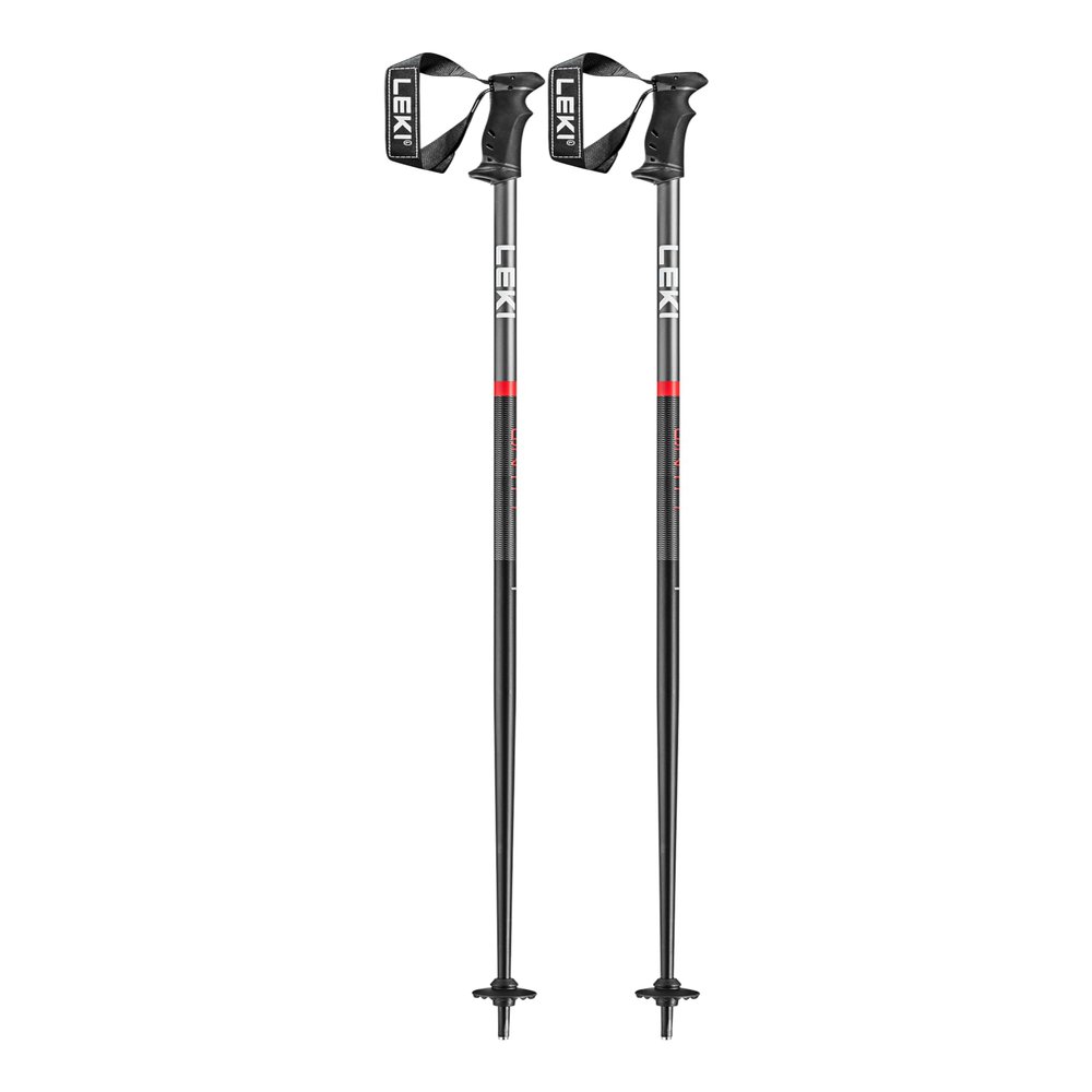 LEKI QNTM Lightweight Aluminum Ski Poles for Alpine Skiing - Black-Llight Anthracite-Bright Red - 135 cm