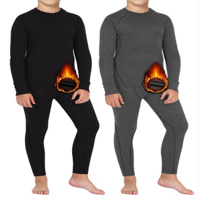 Dalavch 2 Sets Youth Boys Thermal Base Layer Long Johns Compression Leggings and Shirts Fleece Lined Underwear for Kids Girls 1 Black 1 Heather Grey Medium