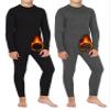 Dalavch 2 Sets Youth Boys Thermal Base Layer Long Johns Compression Leggings and Shirts Fleece Lined Underwear for Kids Girls 1 Black 1 Heather Grey Medium