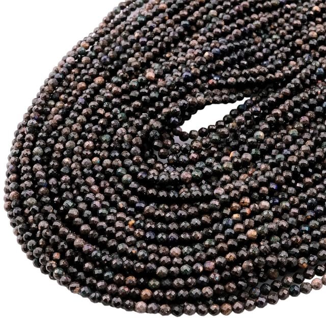 AAA Natural Australian Black Opal Faceted 3mm Round Beads 15.5" Strand CHIK-STRD-73689