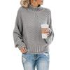 Womens Oversized Turtleneck Knit Sweater Fall Winter Long Sleeve High Neck Chunky Knit Loose Oversized Sweater Pullover Jumper Tops Plus Size Grey view 2
