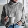 Womens Oversized Turtleneck Knit Sweater Fall Winter Long Sleeve High Neck Chunky Knit Loose Oversized Sweater Pullover Jumper Tops Plus Size Grey view 3