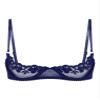 Hularka Women's Sexy Lace 1/4 Cup Bra Balconette Bralette Push Up Underwired Unlined Plunge Bras Navy Blue Large view 1
