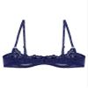 Hularka Women's Sexy Lace 1/4 Cup Bra Balconette Bralette Push Up Underwired Unlined Plunge Bras Navy Blue Large view 4