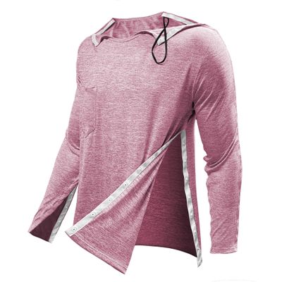 Post Shoulder Surgery Shirts for Men Tearaway Recovery Long Sleeve Shirt Women Full Open Side Snap Chemo Dialysis Adaptive Clothing Red L