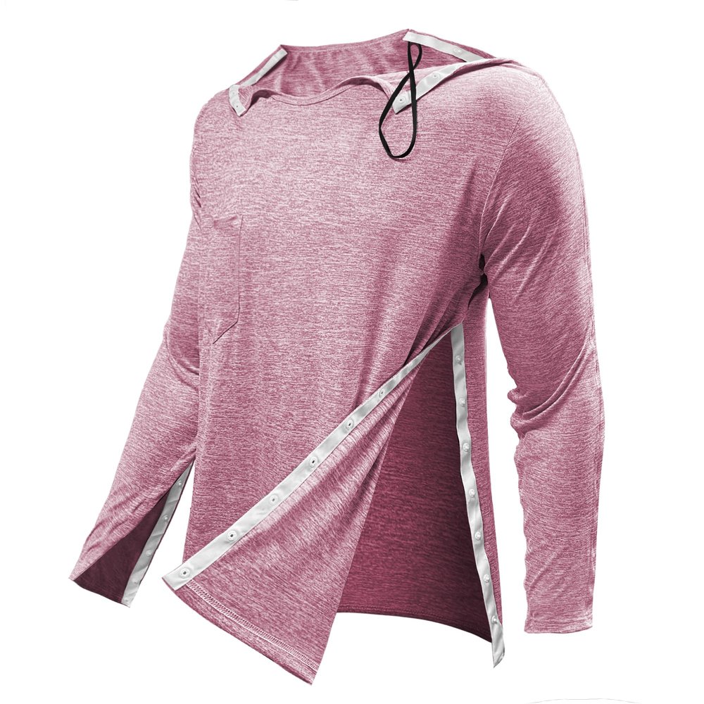 Post Shoulder Surgery Shirts for Men Tearaway Recovery Long Sleeve Shirt Women Full Open Side Snap Chemo Dialysis Adaptive Clothing Red L