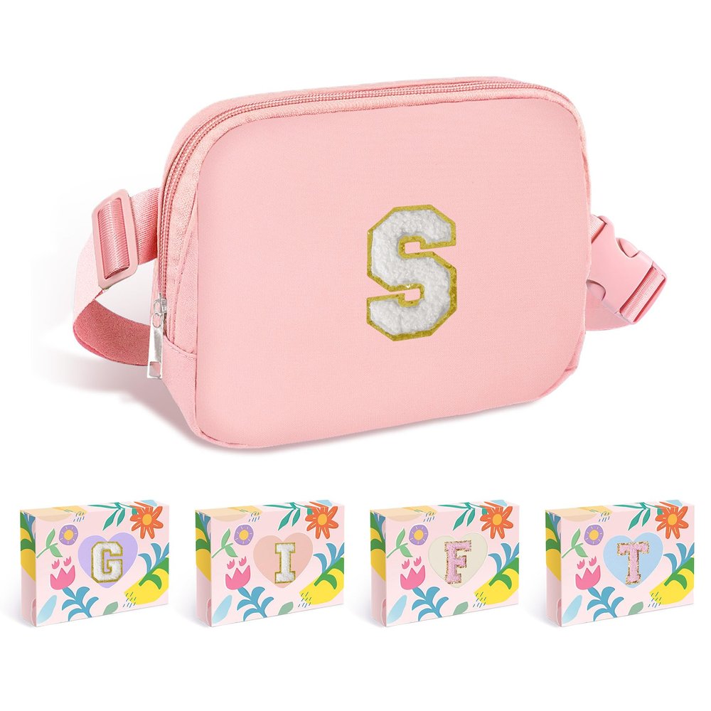 COSHAYSOO Pink Fanny Pack for Girls Purse Crossbody Belt Bag with Initials, Personalized 6 7 8 9 10 11 12 Year Old Teen Girl Birthday Gift Ideas Christmas Gifts Preteen Tween Trendy Stuff Letter S
