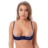 easyforever Women's Underwire Push Up Shelf Bra Top Lace Trim 1/4 Cup Brassiere Bandeau Bustier Navy Blue A Large view 3