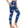 American Flag Navy Blue Stars Women's Yoga Pants Leggings with Pockets High Waist Workout Pants view 4