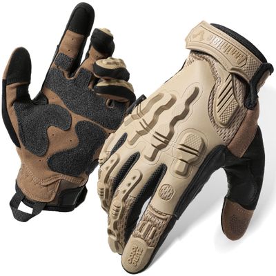 ZUNE LOTOO Tactical Gloves for Men, Tan Touchscreen Motorcycle Glove Skeleton with Padded Impact Protection & Cut Resistant for Paintball Airsoft Range Riding Biker Work Medium