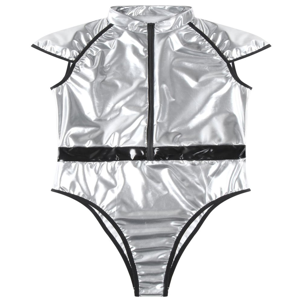 YiZYiF Adult Astronaut Costume Jumpsuit Space Suit for Men Zipper Bodysuit Leotard with Oversleeve One-Piece Silver 3X-Large