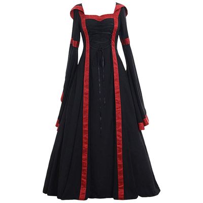 QWENTMTNTY Renaissance Dress Women Black Velvet Witch Dress Oktoberfest Costume Women Pirate Costume for Women Hair Beads Pirate Costume