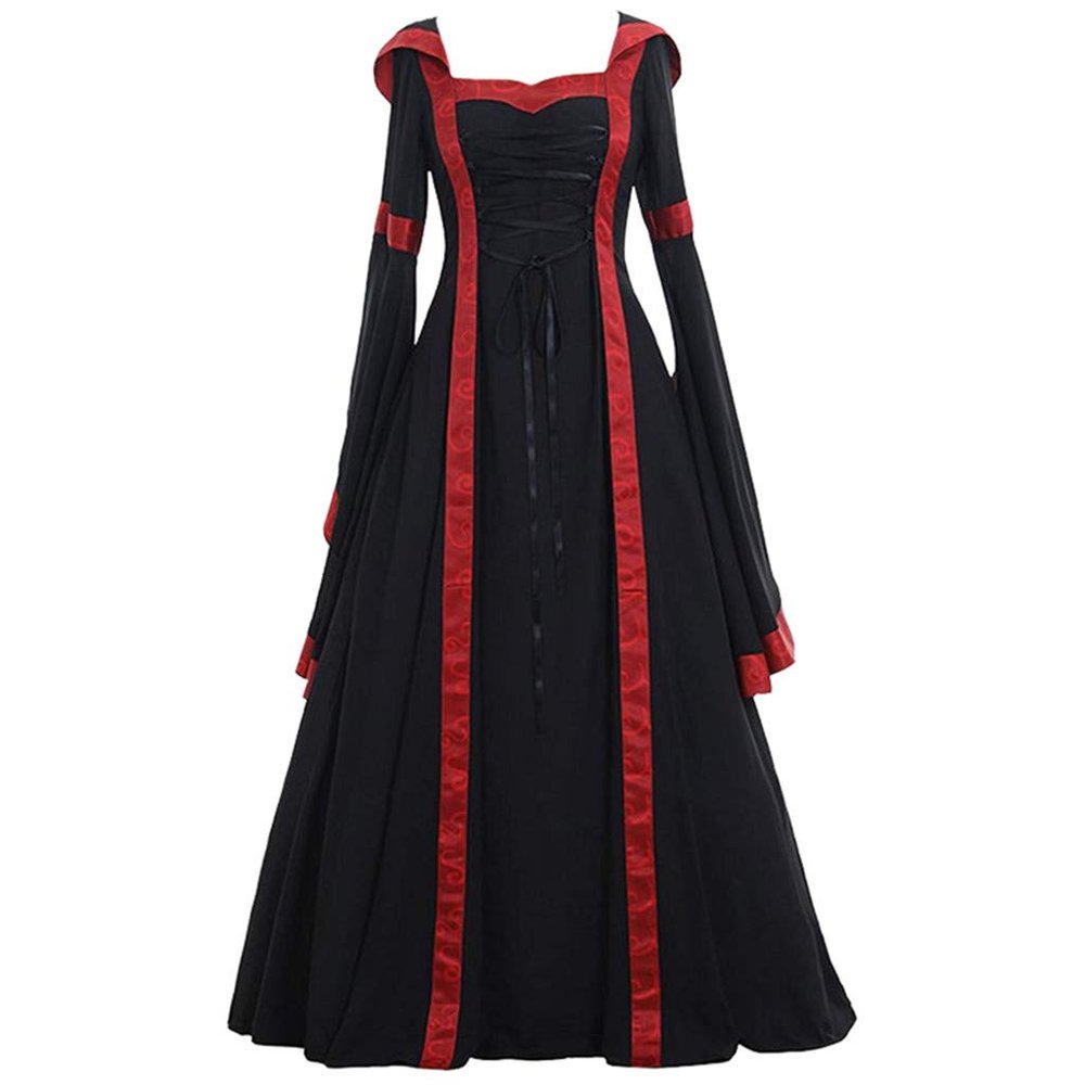 QWENTMTNTY Renaissance Dress Women Black Velvet Witch Dress Oktoberfest Costume Women Pirate Costume for Women Hair Beads Pirate Costume