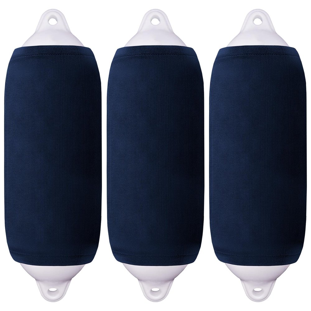 Boat Fender Covers 9" x 26" Fender Covers Marine Boat Bumper Sleeves for Twin Eye & Center Rope Tube Style Fenders, Navy Blue, 3-Pack, Polyester (Boat Fender Not Included)