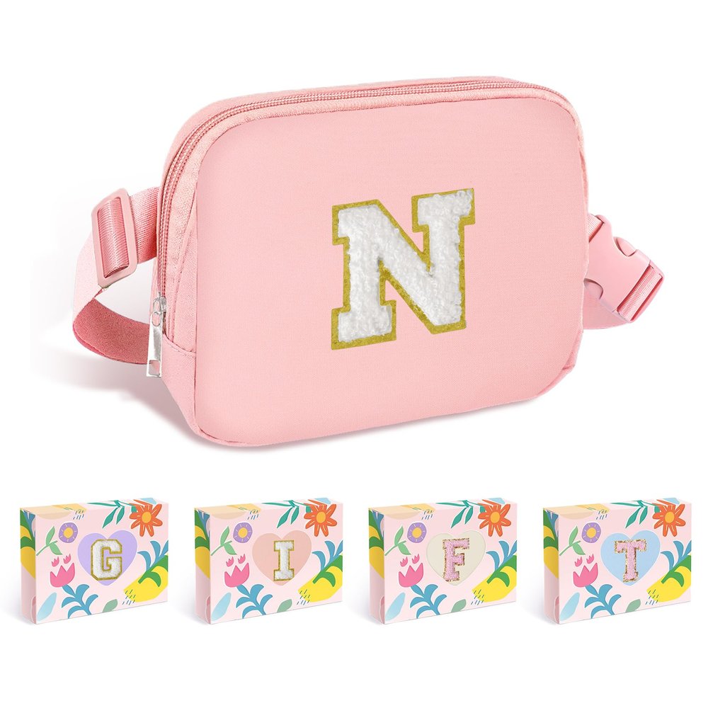COSHAYSOO Pink Fanny Pack for Girls Purse Crossbody Belt Bag with Initials, Personalized 6 7 8 9 10 11 12 Year Old Teen Girl Birthday Gift Ideas Christmas Gifts Preteen Tween Trendy Stuff Letter N