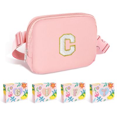 COSHAYSOO Pink Fanny Pack for Girls Purse Crossbody Belt Bag with Initials, Personalized 6 7 8 9 10 11 12 Year Old Teen Girl Birthday Gift Ideas Christmas Gifts Preteen Tween Trendy Stuff Letter C