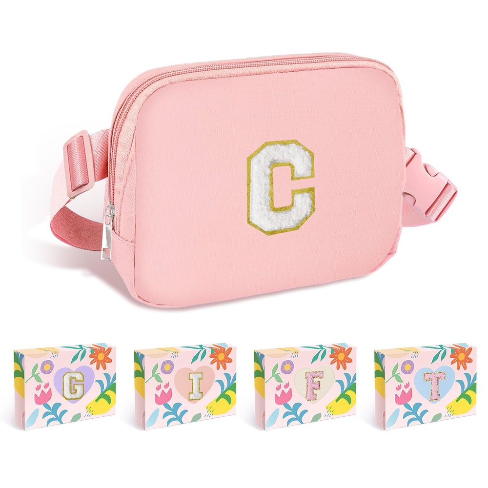 COSHAYSOO Pink Fanny Pack for Girls Purse Crossbody Belt Bag with Initials, Personalized 6 7 8 9 10 11 12 Year Old Teen Girl Birthday Gift Ideas Christmas Gifts Preteen Tween Trendy Stuff Letter C