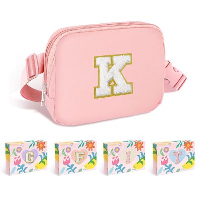 COSHAYSOO Pink Fanny Pack for Girls Purse Crossbody Belt Bag with Initials, Personalized 6 7 8 9 10 11 12 Year Old Teen Girl Birthday Gift Ideas Christmas Gifts Preteen Tween Trendy Stuff Letter K