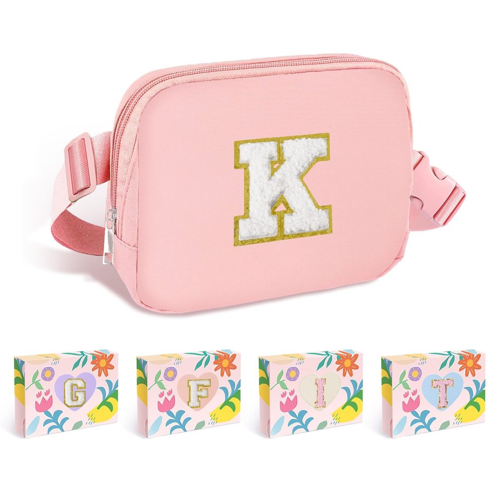 COSHAYSOO Pink Fanny Pack for Girls Purse Crossbody Belt Bag with Initials, Personalized 6 7 8 9 10 11 12 Year Old Teen Girl Birthday Gift Ideas Christmas Gifts Preteen Tween Trendy Stuff Letter K