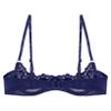 ACSUSS Womens Sheer Lace Lingerie 1/4 Cups Underwire Bras Bare Exposed Breast Push Up Bra Tops Navy Blue Large view 4