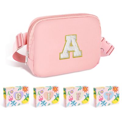 COSHAYSOO Pink Fanny Pack for Girls Purse Crossbody Belt Bag with Initials, Personalized 6 7 8 9 10 11 12 Year Old Teen Girl Birthday Gift Ideas Easter Gifts Preteen Tween Trendy Stuff Letter A