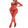 LUCKELF Womens Classic Fishnet Bodystocking Lingerie Party Sparkle Rhinestone Stockings One Piece(One Size,Red) view 1
