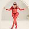LUCKELF Womens Classic Fishnet Bodystocking Lingerie Party Sparkle Rhinestone Stockings One Piece(One Size,Red) view 2