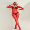 LUCKELF Womens Classic Fishnet Bodystocking Lingerie Party Sparkle Rhinestone Stockings One Piece(One Size,Red) view 3